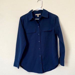 Wrinkle Resistant Navy Button Down